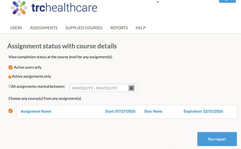 Assignment status with course details