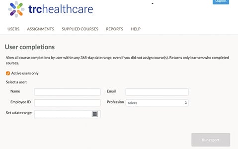 User Completion report